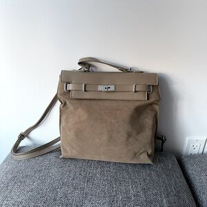 Faux suede sand color mini backpack